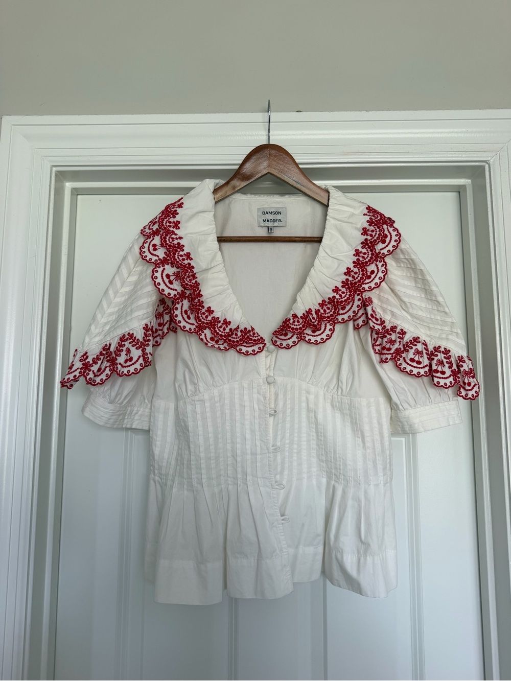 Damson Madder Blouse with Red Embroidered Collar - Picture 5 of 13